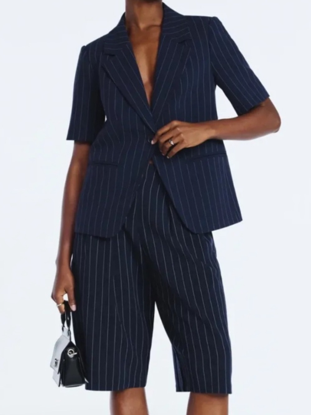 Brand New with tags Pinstripe Navy Short-Sleeve Blazer & Culotte Short Set